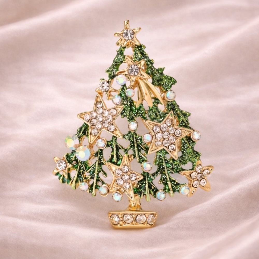 Star Christmas Tree Green Brooch